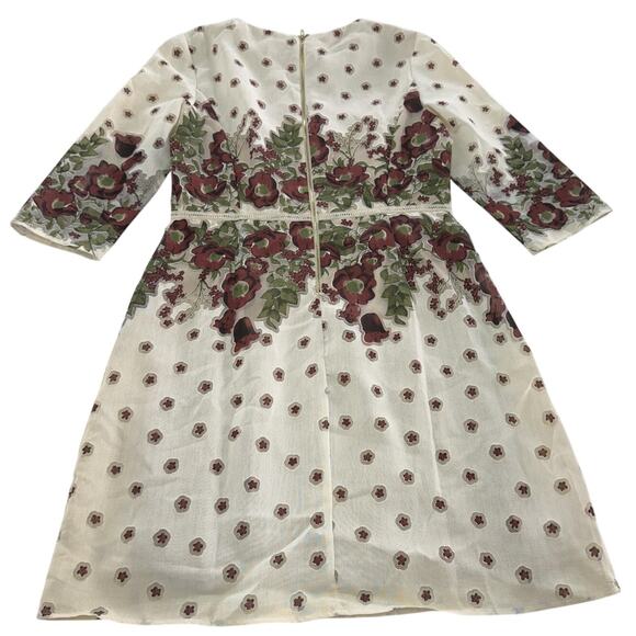 Gabby Skye Dress Womens 10 Ivory Burgundy Floral Embroidered Sheath 3/4 Sleeve - Picture 4 of 9